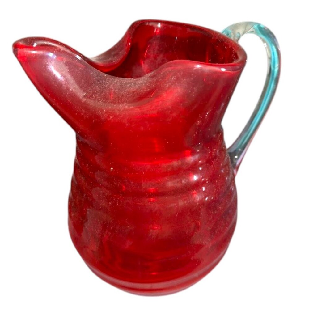 Vintage Red Glass Ice Tea Lip Pitcher